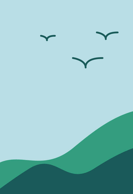 Green hills with birds illustration