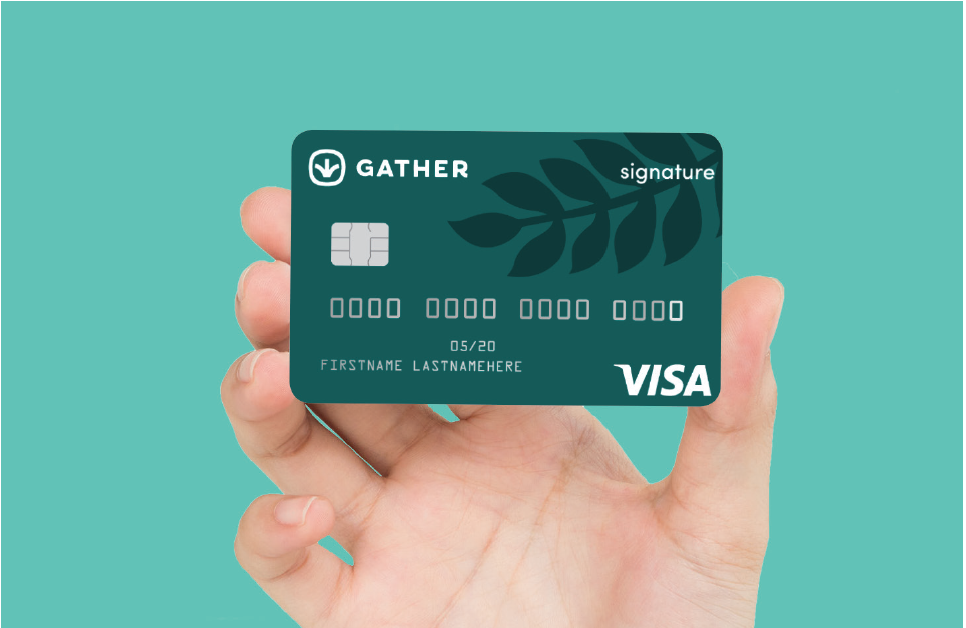a person holding Gather Signature Credit Card