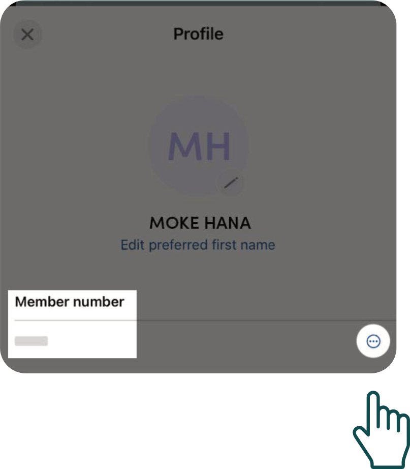 Apple device example for step 2: find and reveal your member number in your Profile.